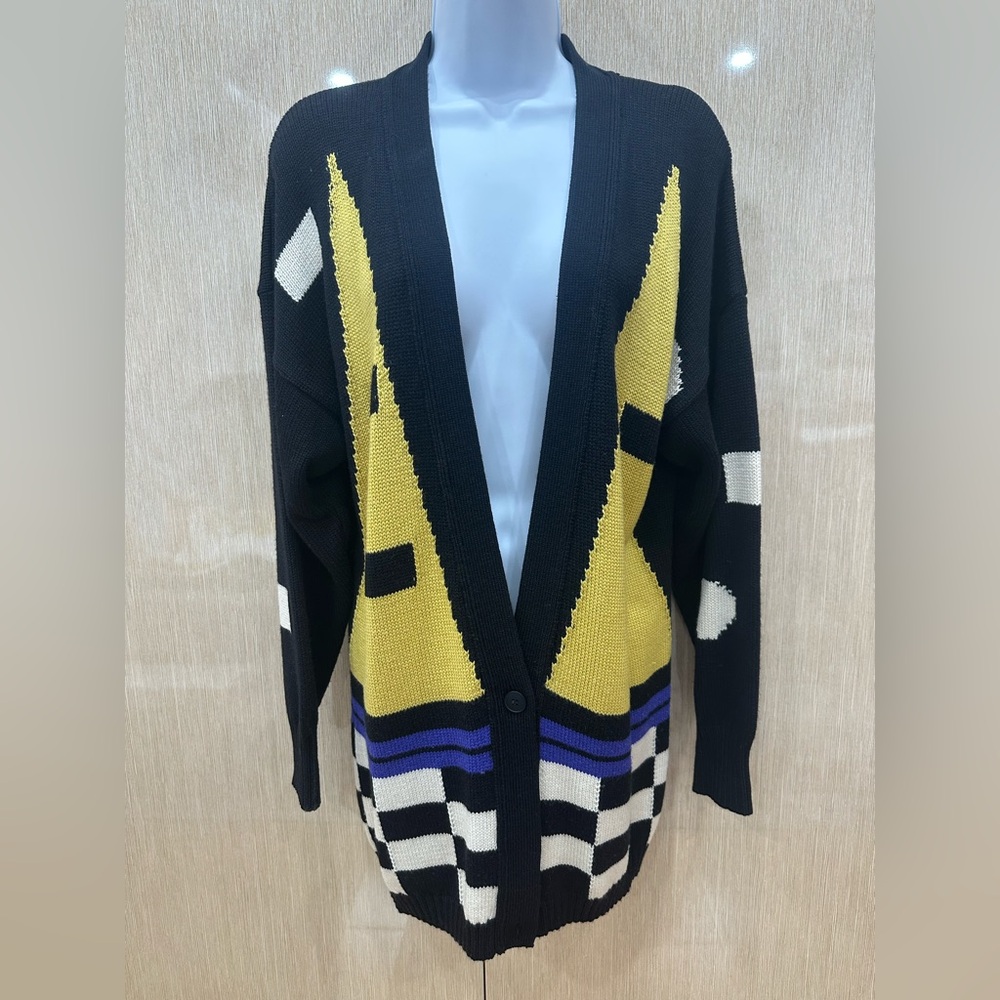 Vintage Gianni Versace Graphic Knit Cardigan Made in Italy